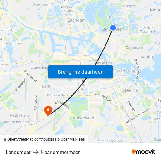 Landsmeer to Haarlemmermeer map