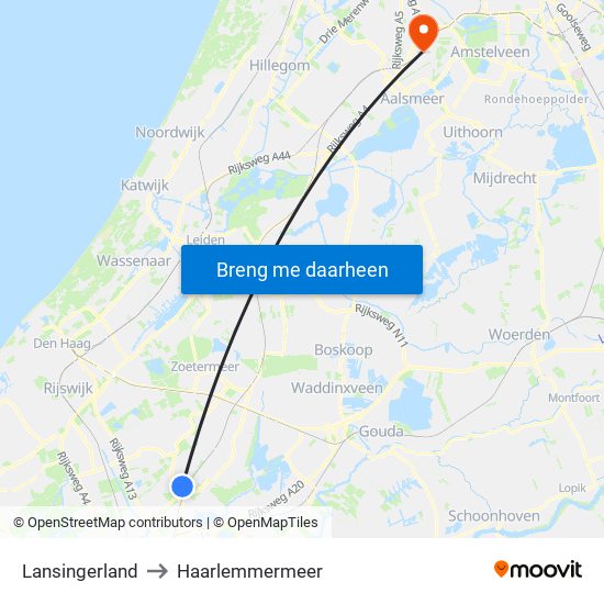 Lansingerland to Haarlemmermeer map