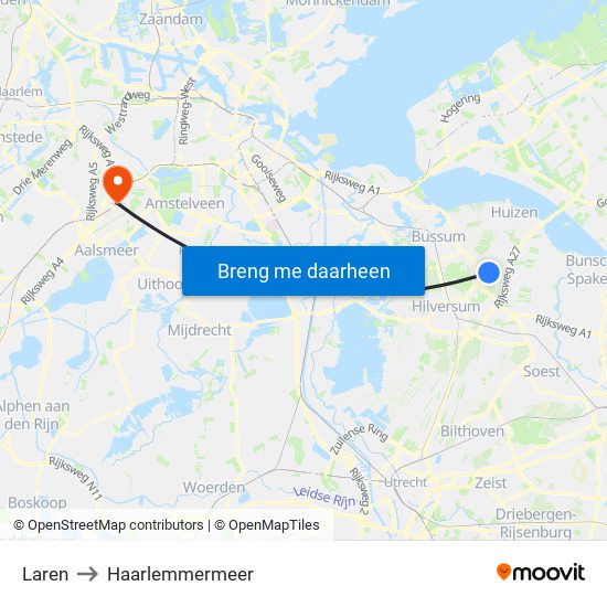 Laren to Haarlemmermeer map