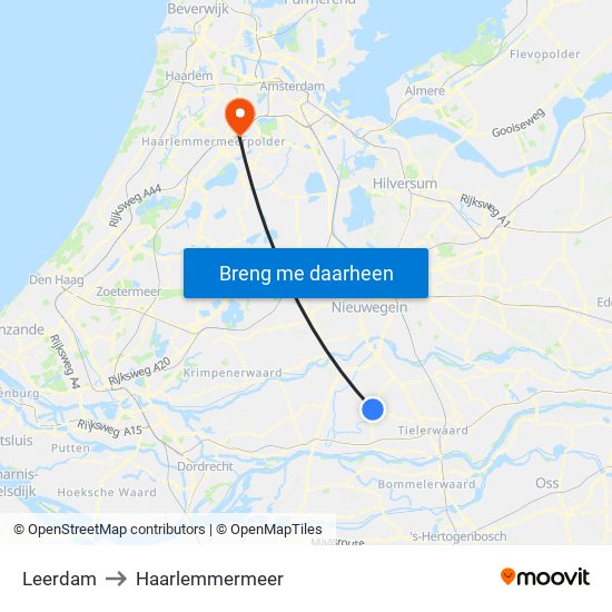 Leerdam to Haarlemmermeer map