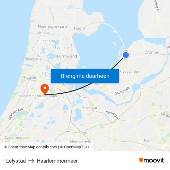 Lelystad to Haarlemmermeer map