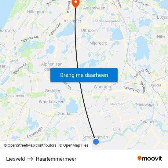 Liesveld to Haarlemmermeer map