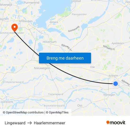 Lingewaard to Haarlemmermeer map