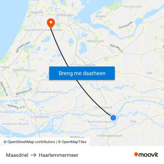 Maasdriel to Haarlemmermeer map