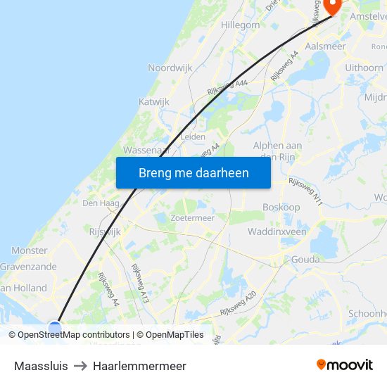 Maassluis to Haarlemmermeer map