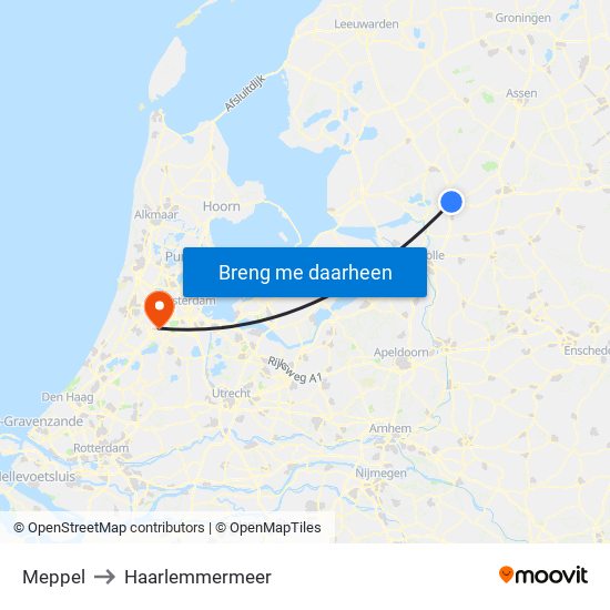 Meppel to Haarlemmermeer map