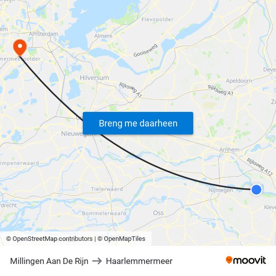 Millingen Aan De Rijn to Haarlemmermeer map