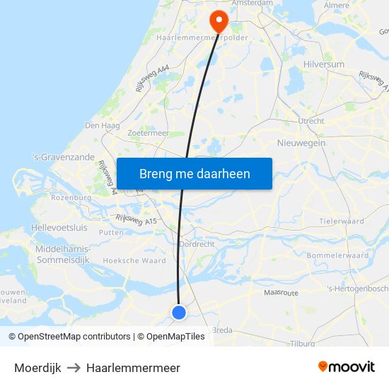 Moerdijk to Haarlemmermeer map