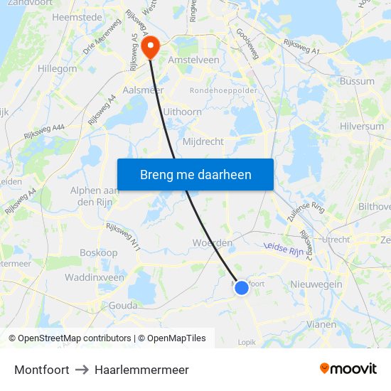 Montfoort to Haarlemmermeer map