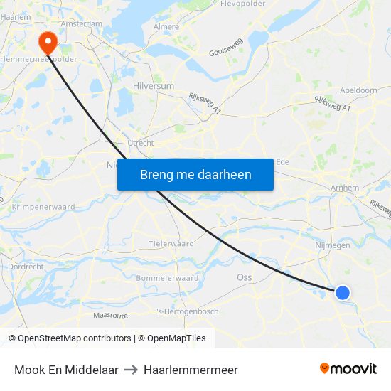 Mook En Middelaar to Haarlemmermeer map