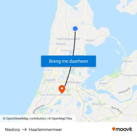 Niedorp to Haarlemmermeer map