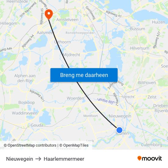 Nieuwegein to Haarlemmermeer map