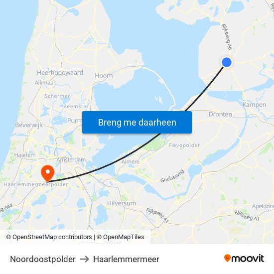 Noordoostpolder to Haarlemmermeer map