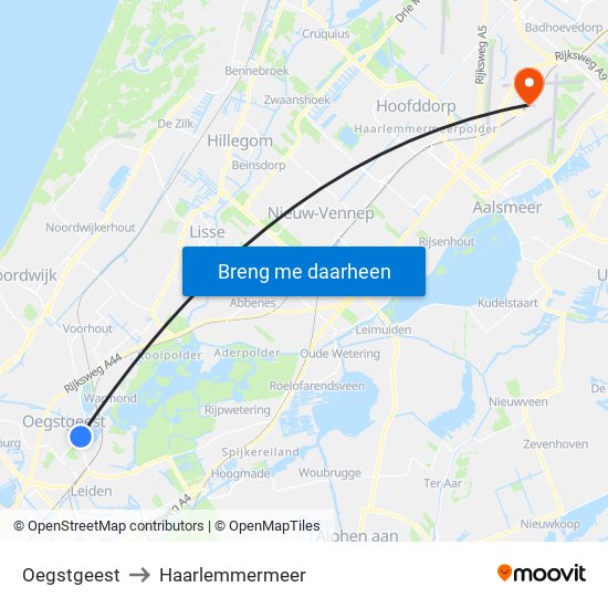 Oegstgeest to Haarlemmermeer map