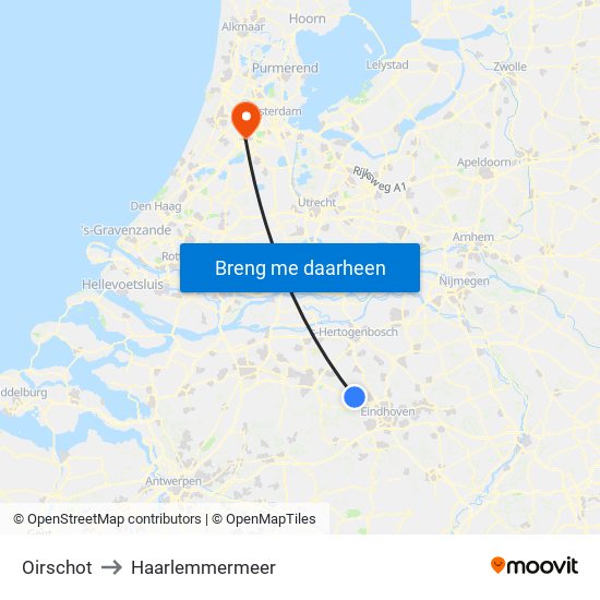 Oirschot to Haarlemmermeer map