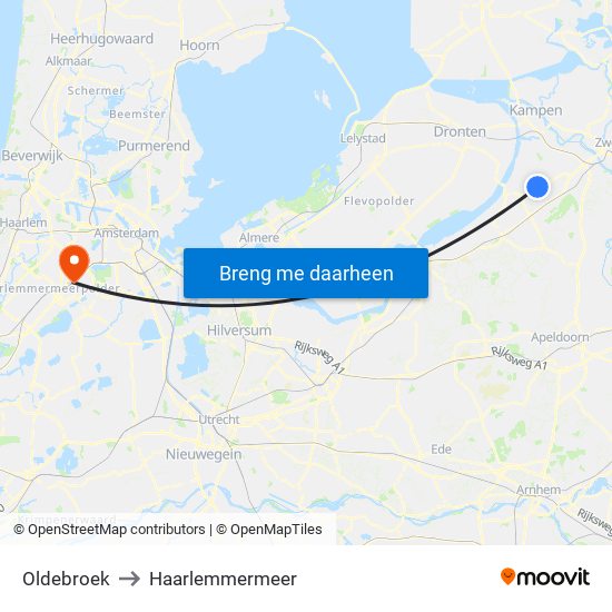 Oldebroek to Haarlemmermeer map
