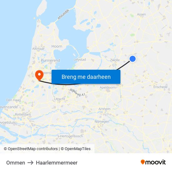 Ommen to Haarlemmermeer map