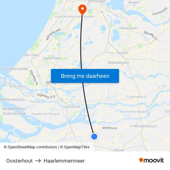 Oosterhout to Haarlemmermeer map