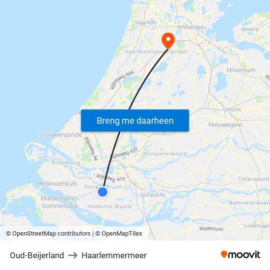 Oud-Beijerland to Haarlemmermeer map