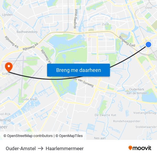 Ouder-Amstel to Haarlemmermeer map