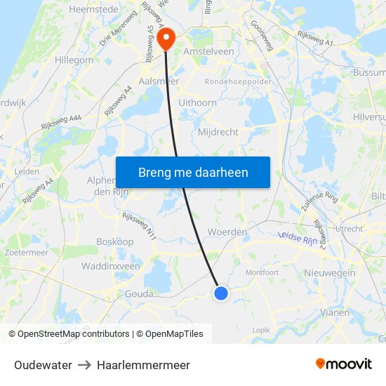 Oudewater to Haarlemmermeer map