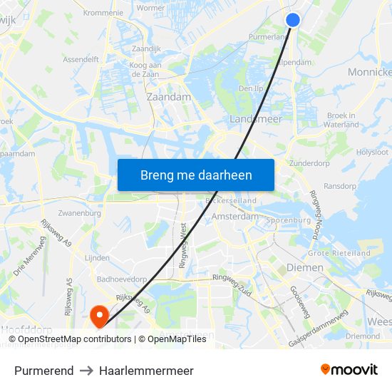 Purmerend to Haarlemmermeer map