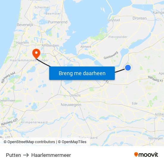 Putten to Haarlemmermeer map