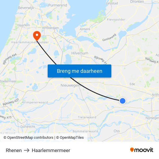 Rhenen to Haarlemmermeer map