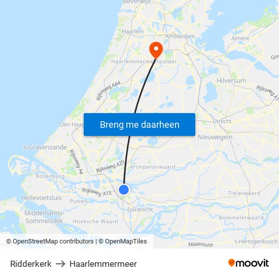 Ridderkerk to Haarlemmermeer map