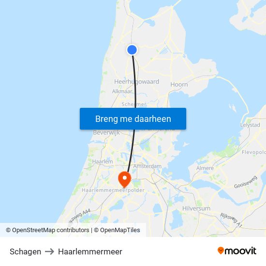 Schagen to Haarlemmermeer map