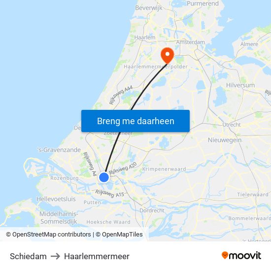 Schiedam to Haarlemmermeer map