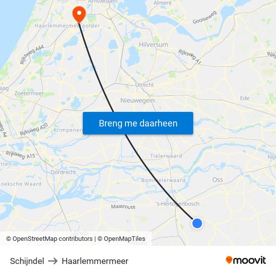 Schijndel to Haarlemmermeer map