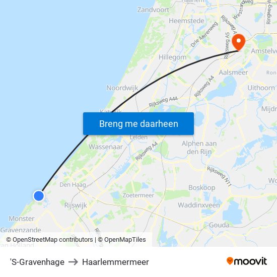 'S-Gravenhage to Haarlemmermeer map