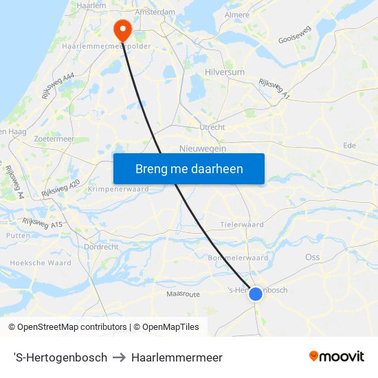 'S-Hertogenbosch to Haarlemmermeer map