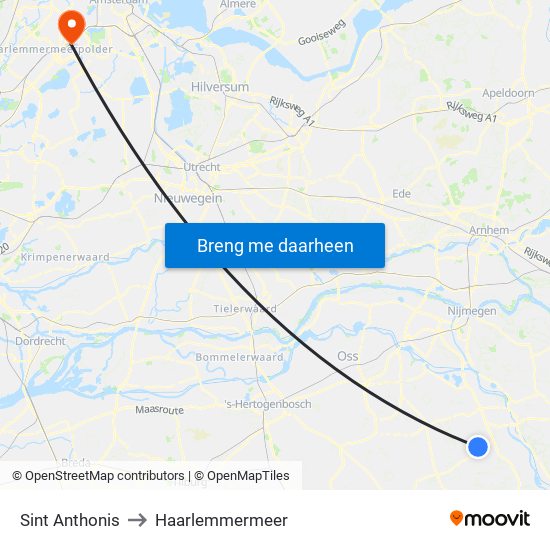 Sint Anthonis to Haarlemmermeer map