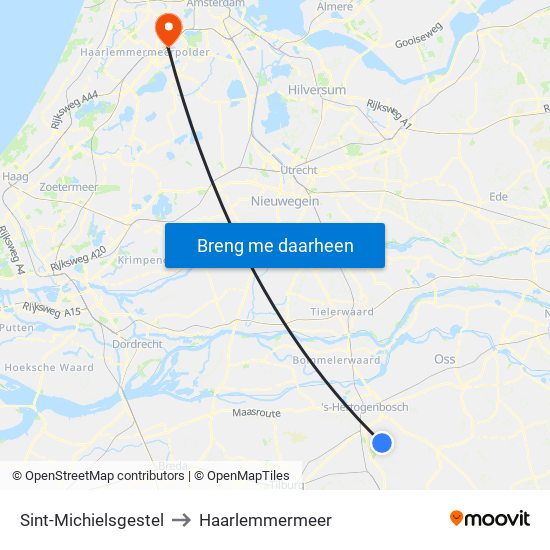 Sint-Michielsgestel to Haarlemmermeer map