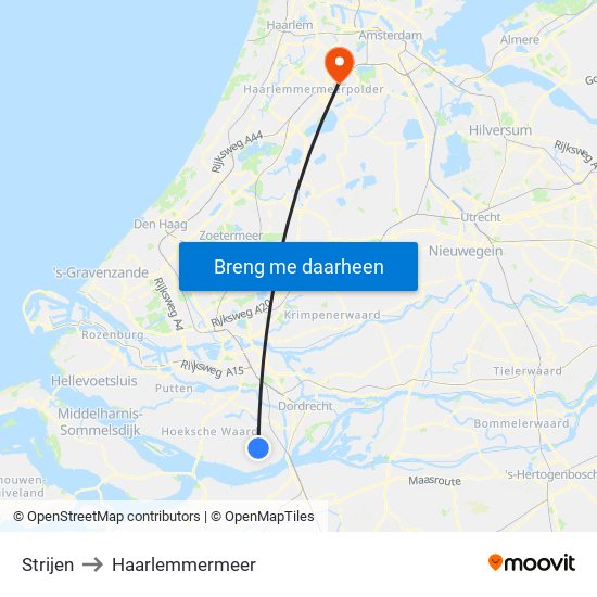 Strijen to Haarlemmermeer map