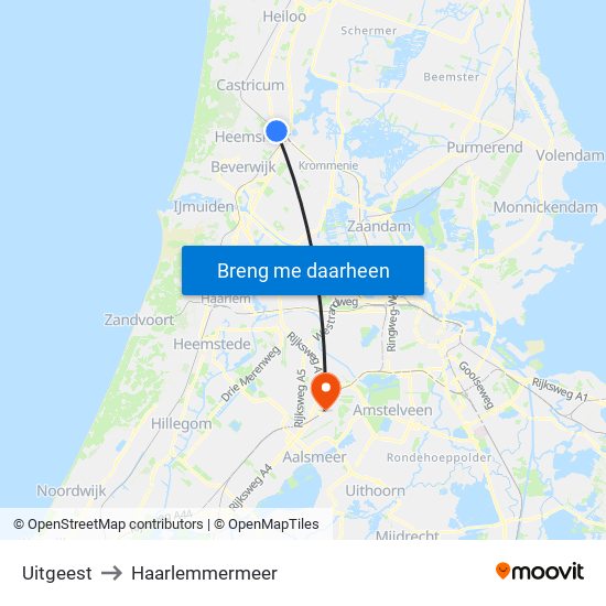 Uitgeest to Haarlemmermeer map