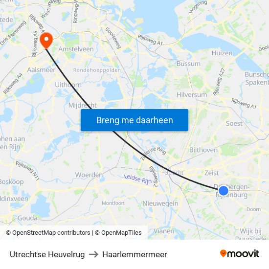 Utrechtse Heuvelrug to Haarlemmermeer map