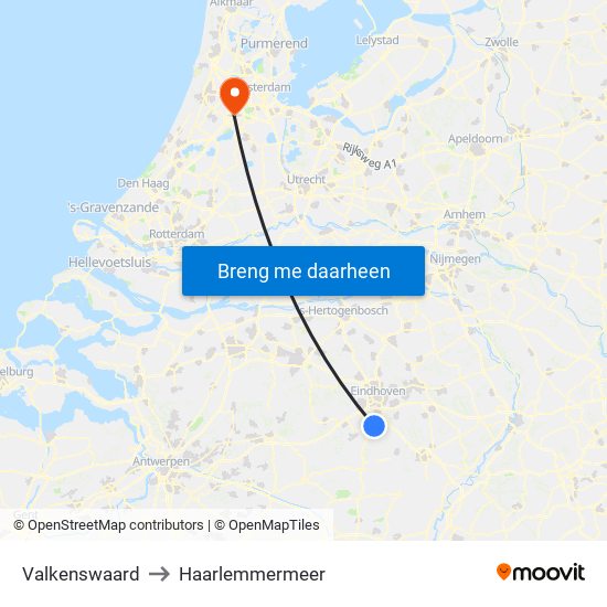 Valkenswaard to Haarlemmermeer map