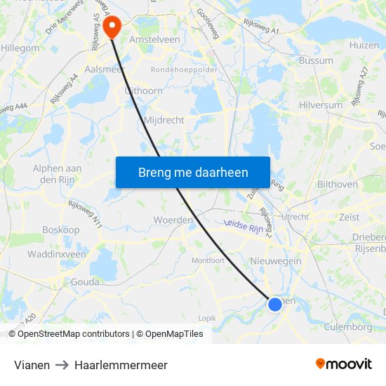 Vianen to Haarlemmermeer map