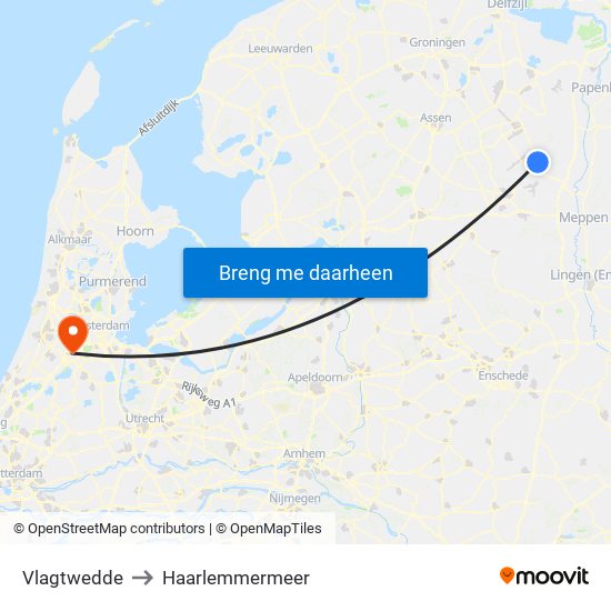 Vlagtwedde to Haarlemmermeer map