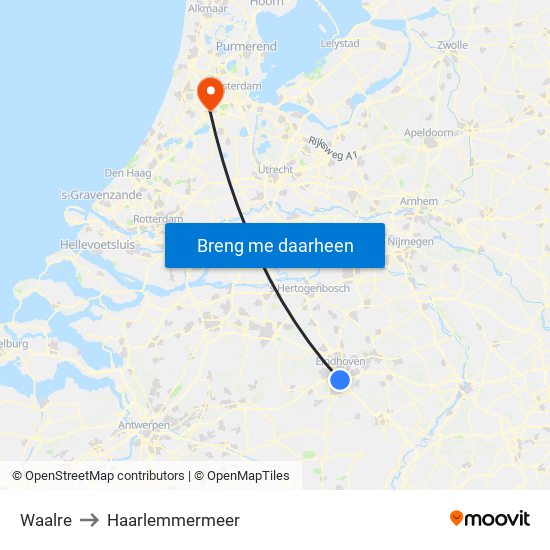 Waalre to Haarlemmermeer map