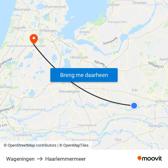 Wageningen to Haarlemmermeer map