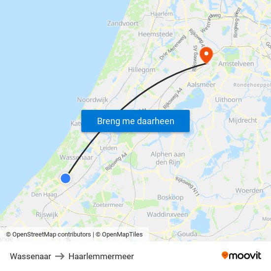 Wassenaar to Haarlemmermeer map