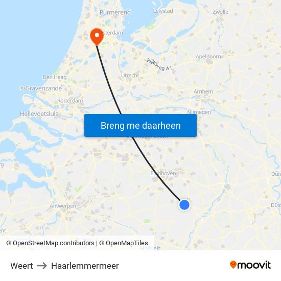 Weert to Haarlemmermeer map