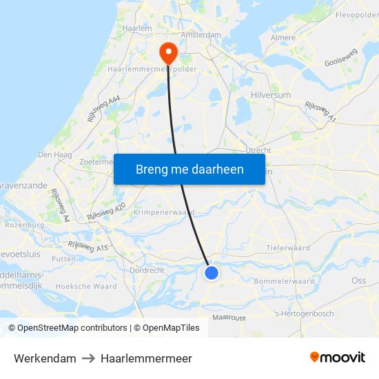 Werkendam to Haarlemmermeer map