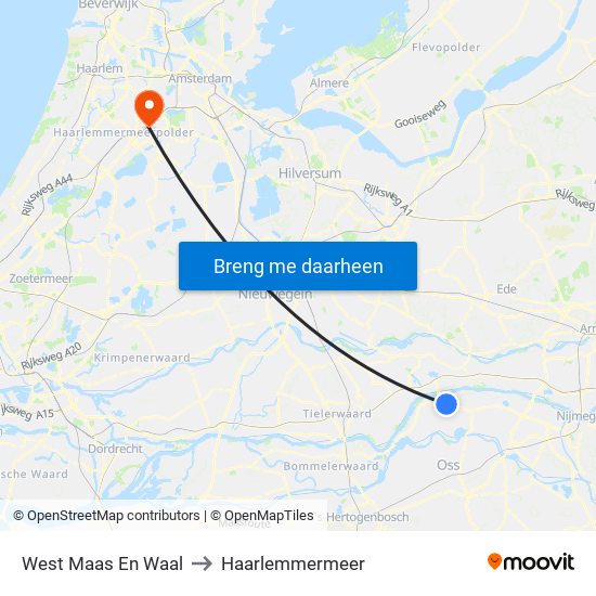 West Maas En Waal to Haarlemmermeer map