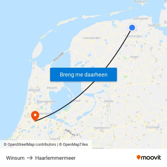 Winsum to Haarlemmermeer map