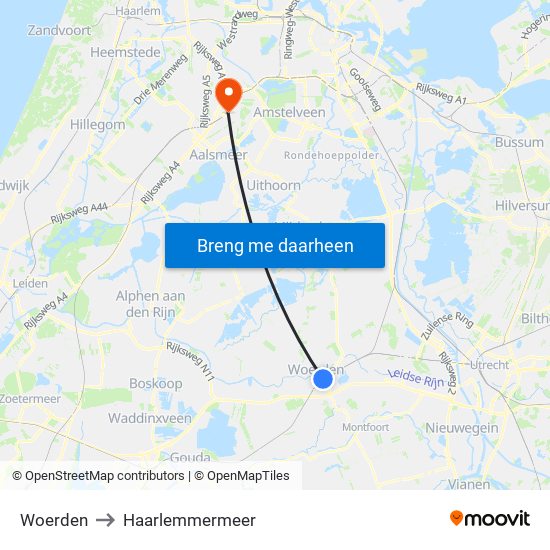 Woerden to Haarlemmermeer map